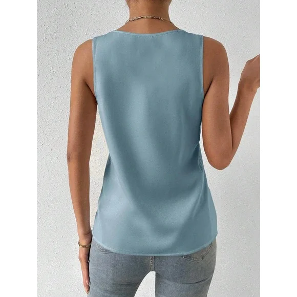 minimalist Solid V Neck Tank Top workwear office business casual cream - Picture 5 of 12